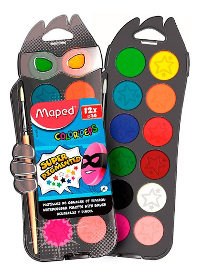 ACUARELA MAPED SUPER HEROES x 12 COLOR +PINCEL