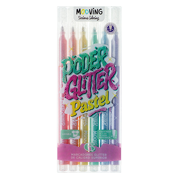 MARCADOR MOOVING GLITTER PASTEL x 6 u.