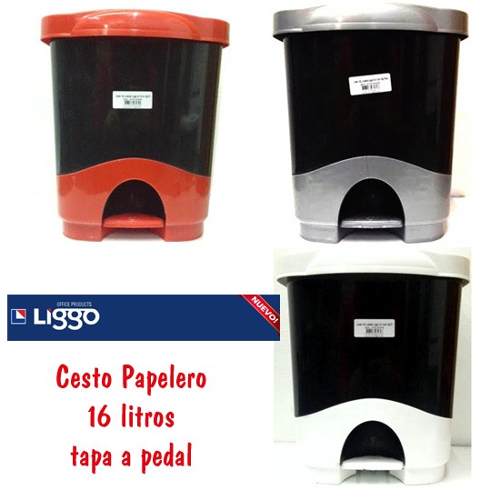 CESTO A PEDAL 16.lts. LIGGO NEGRO-PLATA