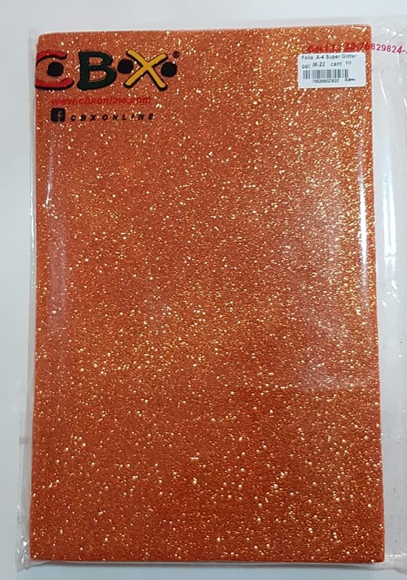 GOMA EVA ADHESIVA GLITTER A4 - NARANJA