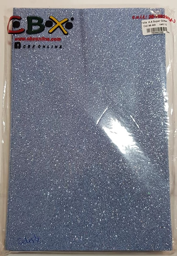 GOMA EVA ADHESIVA GLITTER A4 - CELESTE