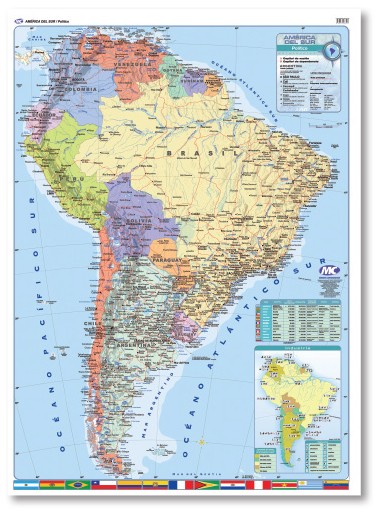 MAPA MURAL 130x95 LAM+V AMER.D.SUR POLITICO
