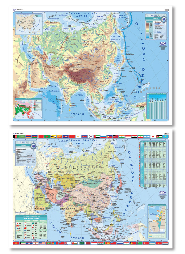 MAPA MURAL 130x95 LAM+V ASIA FIS/POL.
