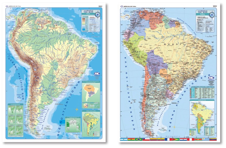 MAPA MURAL 130x95 LAM+V .AMER.SUR FIS/POL