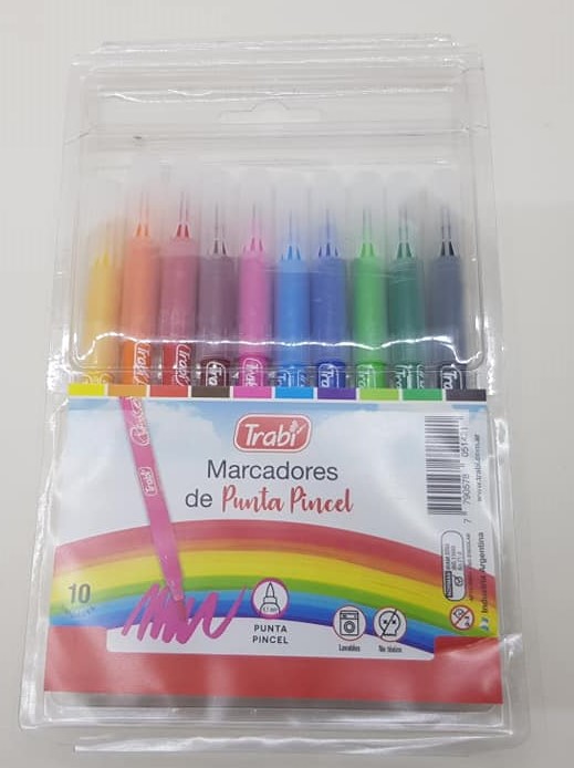 MARCADOR TRABI PINCEL x 10 colores