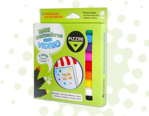 MARCADOR PIZZINI MAXI -VIDRIOS x 9 COLORES