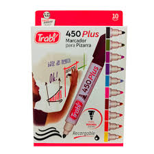 MARCADOR TRABI 450 - PIZARRA x 10 COLORES