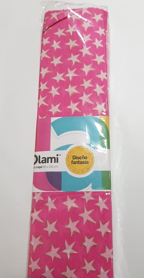 PAPEL CREPE FANTASIA ESTRELLA ROSA x 1u.