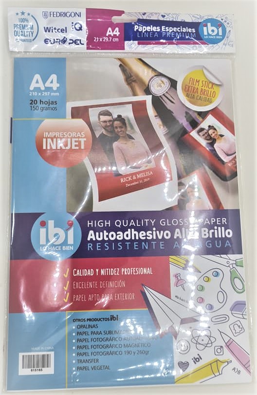 PAPEL IBI FILM GLOSSY STICKER x 20 hojas